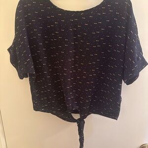 Fashion Nova Black Tie-Front Crop Top with Tiny Multi-Color Dots